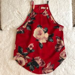 Abercrombie & Fitch red floral hatter top